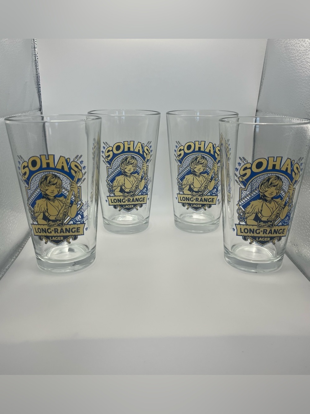 Lot of 4 Long-Range Lager Pint Glasses Featuring Soha From Blade and Soul